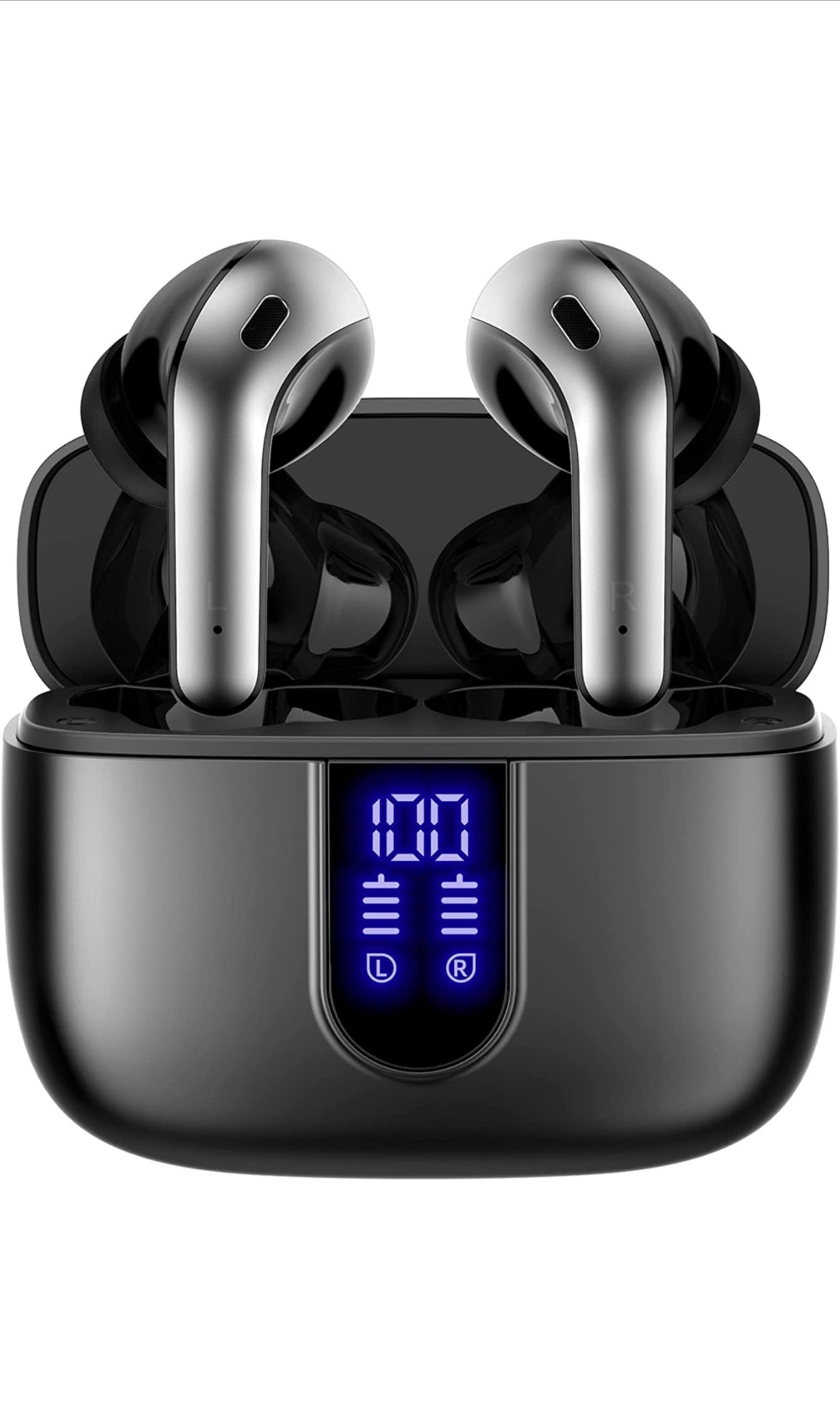 TAGRY Bluetooth Headphones True Wireless Earbuds 60H Playback LED Power Display Earphones with Wireless Charging Case IPX5 Waterproof in-Ear Earbuds with Mic for TV Smart Phone Laptop Computer Sports