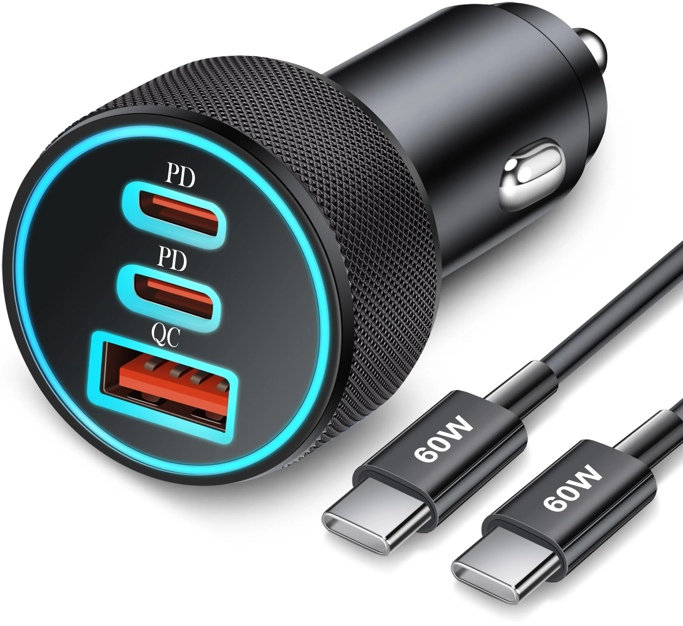 67W 3-Port Super Fast Type C Car Charger USB C