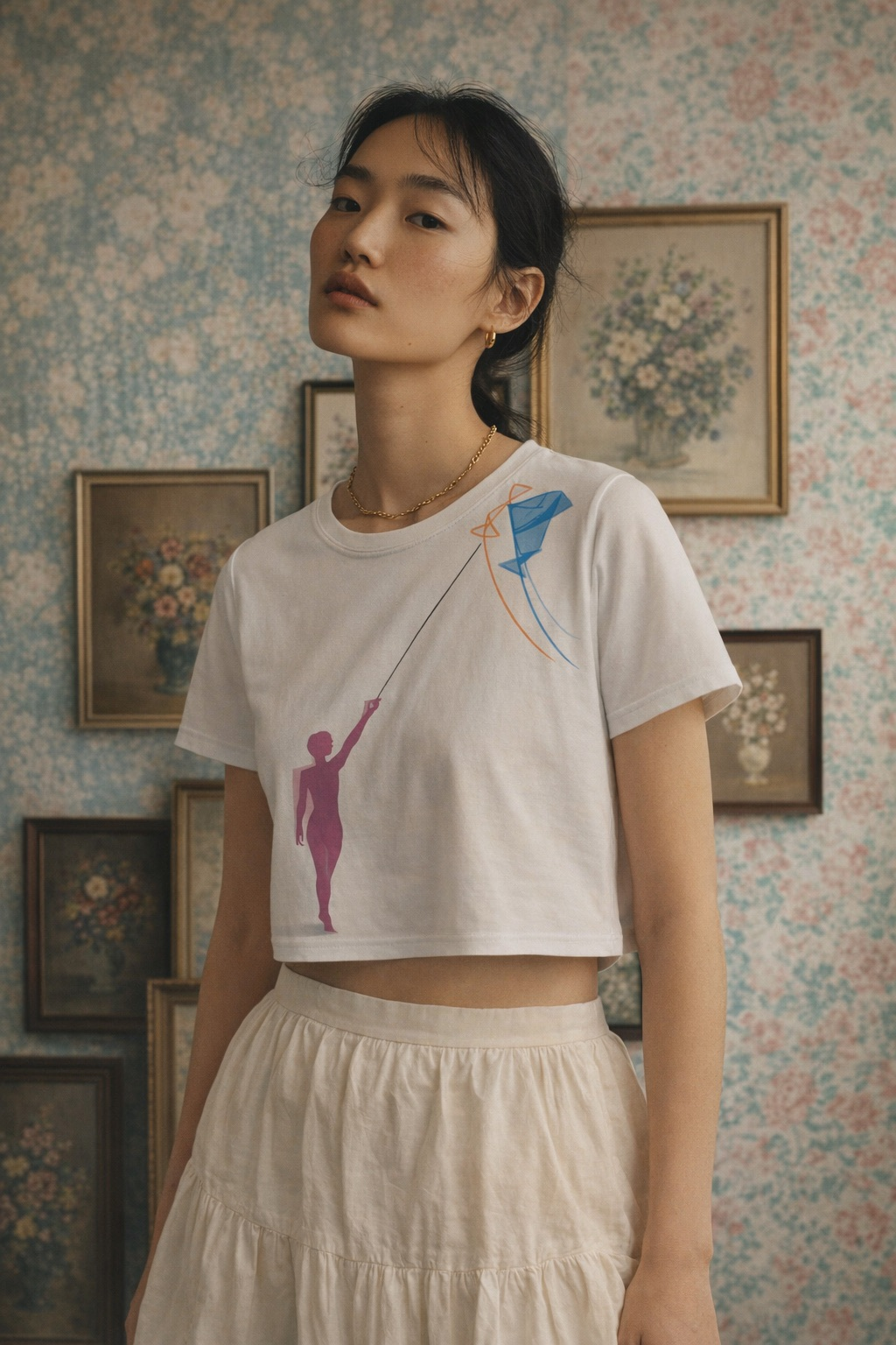 Kite Flying Crop Tee – White Stitching