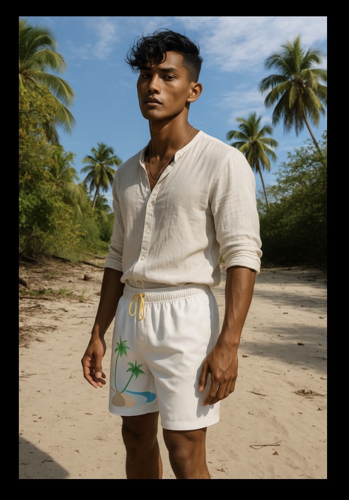 Shootin To The Moon Swim Trunks -White Stitching