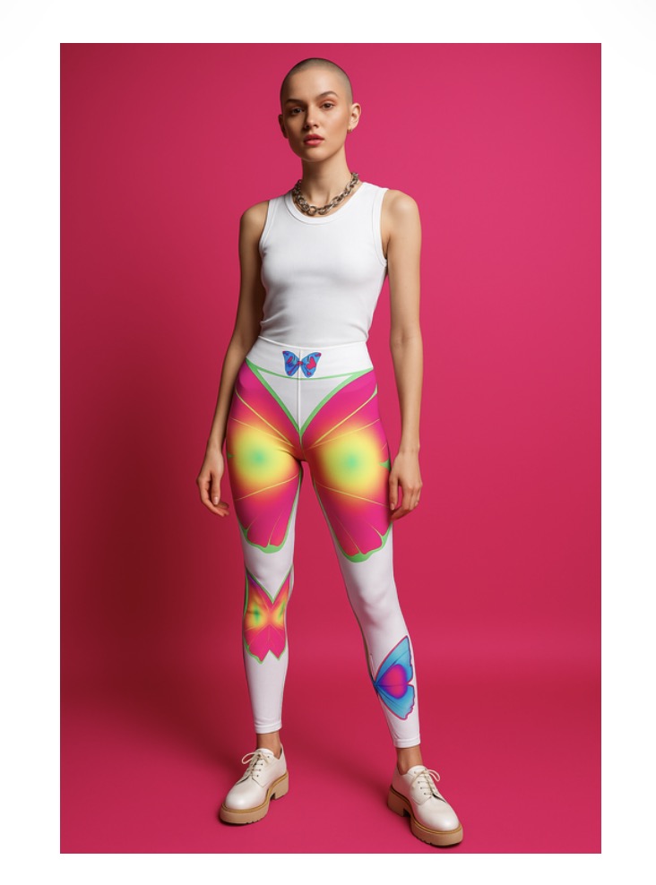 Beautiful Butterfly Yoga Leggings-Black Stitching -Lem/Lim