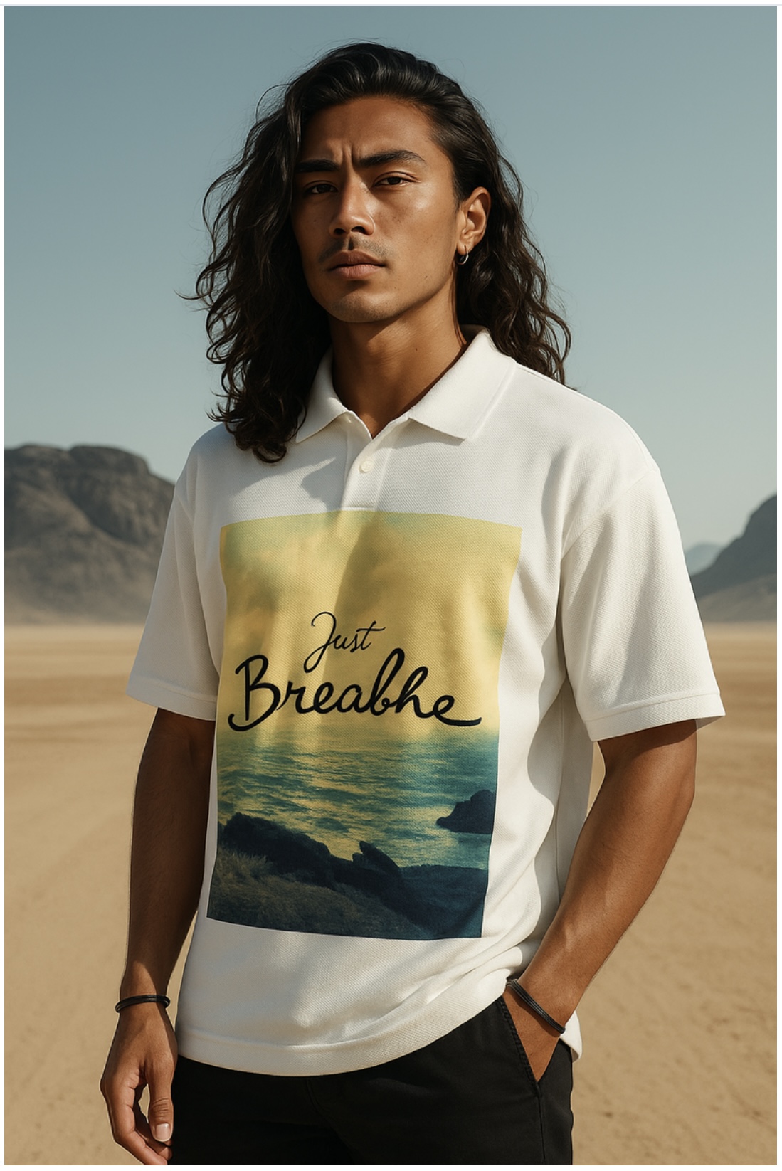 Just Breathe/ Beautiful Skies Polo Shirt -White