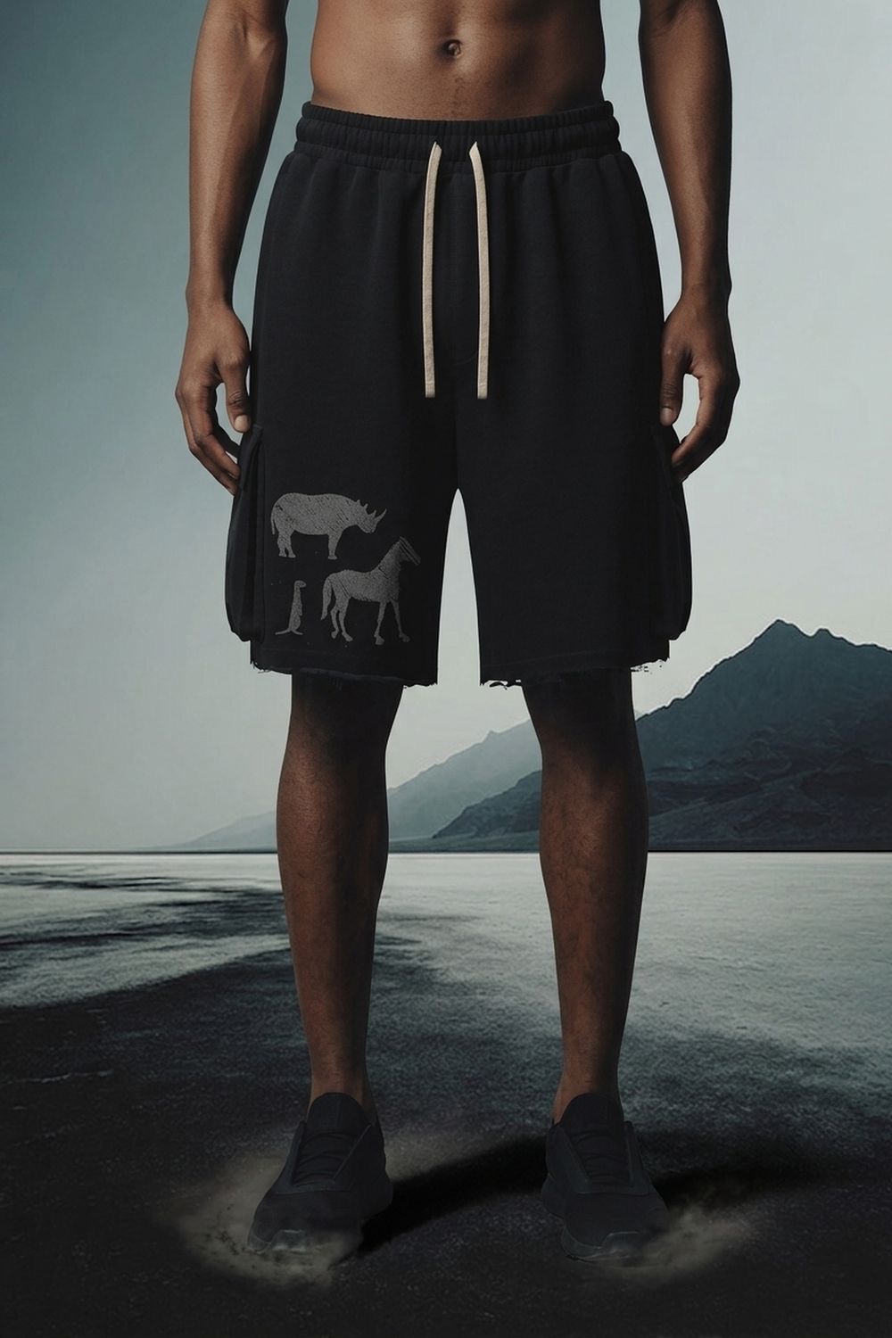 Animals Collection Cargo Shorts – Black.